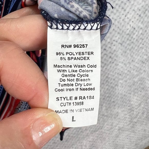 PerSeption Concept Blouse Womens Large Blue Pink Short Sleeve Y Neck Pullover Ge - Picture 7 of 7